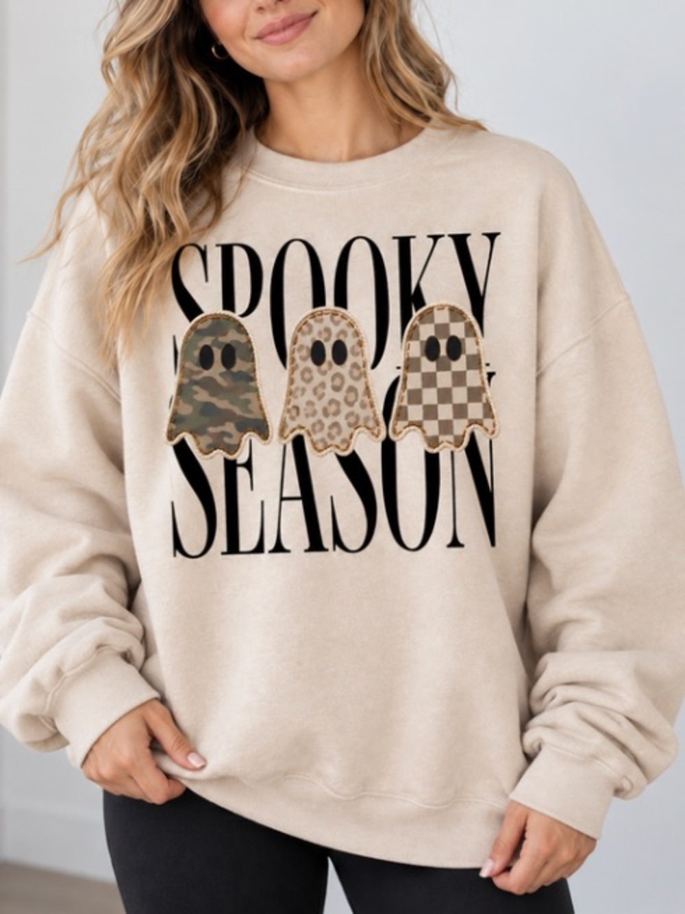 Spooky Season Halloween Sweatshirt, Leopard Ghost, Camo Ghost Sweatshirt